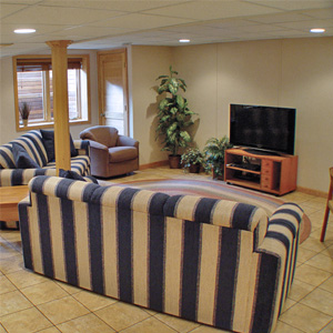 A Finished Basement Living Room Area in Johnston, MA and RI